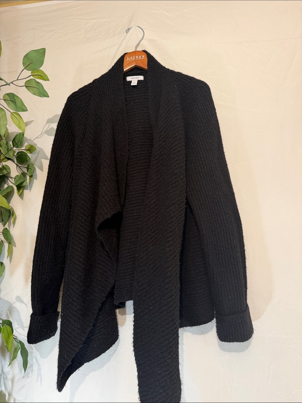 Nine West Black Draped Open-Front Knit Cardigan